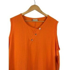 Cottonways Womens Orange Sleeveless V-Neck Button-Accent Top L